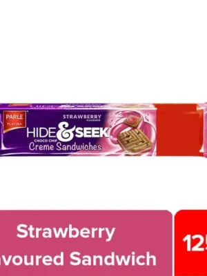 Parle Platina Hide & Seek Strawberry Flavoured Choco Chip Creme Sandwich Biscuits, 100 g