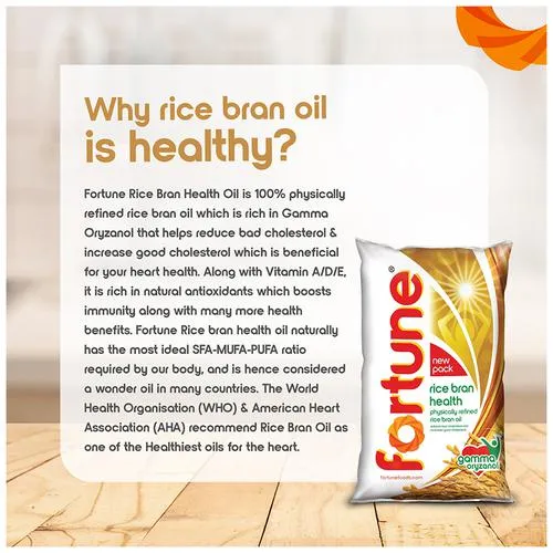 Fortune Rice Bran Health Physically Refined Oil, 1 L Pouch