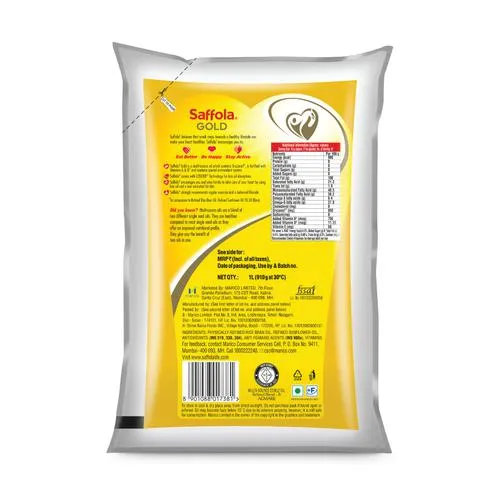 Saffola Gold Refined Cooking oil | Blended Rice Bran & Sunflower oil | Helps Keeps Heart Healthy, 1 L Pouch