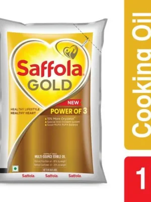 Saffola Gold Refined Cooking oil | Blended Rice Bran & Sunflower oil | Helps Keeps Heart Healthy, 1 L Pouch