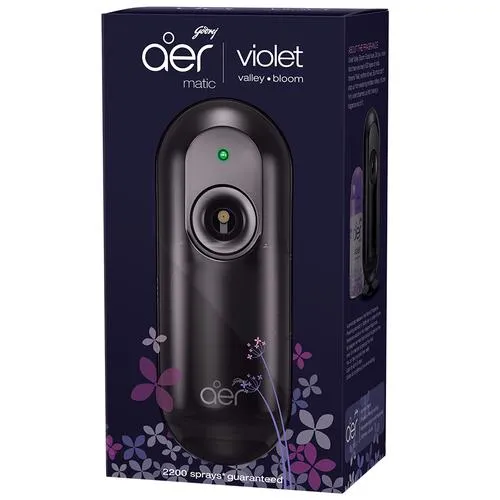 Godrej Aer Matic Kit, Automatic Room Fresheners - Violet Valley Bloom, 225 ml Machine + 1 Refill