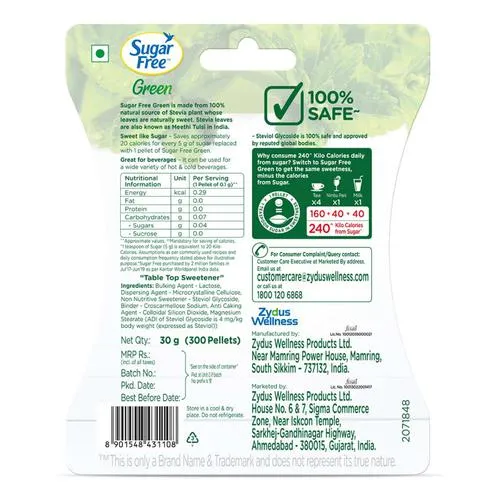 Sugar Free Green Sweetener - With Natural Stevia, Zero Calories, 300 pcs Pellets