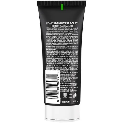 Pond's Bright Miracle Detox Facewash With 10X Power Of Charcoal, 100 g