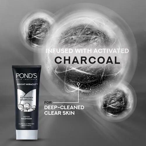 Pond's Bright Miracle Detox Facewash With 10X Power Of Charcoal, 100 g