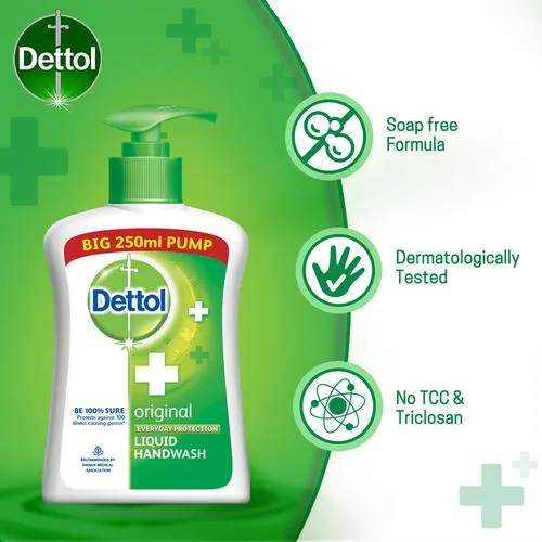 Dettol Liquid Handwash - Original, Alcohol Based, Protects Against 100 Illness Causing Germs, 250 ml Pump