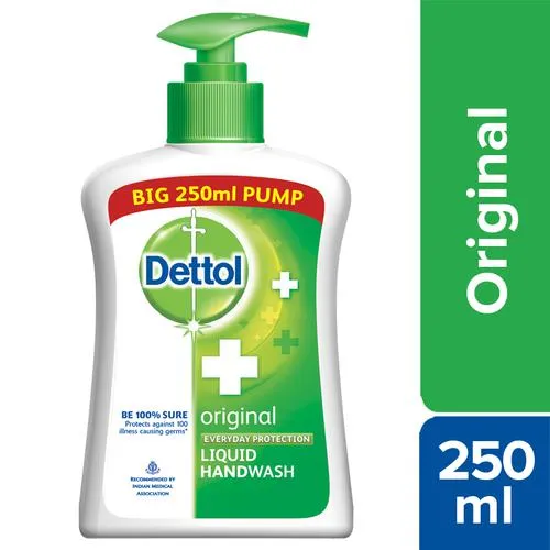 Dettol Liquid Handwash - Original, Alcohol Based, Protects Against 100 Illness Causing Germs, 250 ml Pump