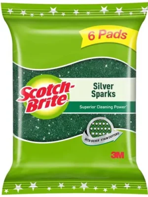 Scotch brite Silver Sparks Scrub Pad- Scrubber for Utensil cleaning, 6 pcs