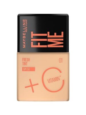 Maybelline New York Liquid Foundation, Lightweight Skin Tint With Spf 50 & Vitamin C, Natural Coverage, For Daily Use, Fit Me Fresh Tint, Shade 01, 30Ml