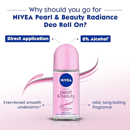 Nivea Women Deodorant Roll On Pearl & Beauty Radiance 50 Ml | For Eventoned Smooth & Beautiful Underarms