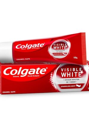 Colgate Visible White Toothpaste (100g) Teeth Whitening Starts in 1 week, Safe on Enamel, Stain Removal Tooth Paste and Minty Flavour for Fresh Breath.