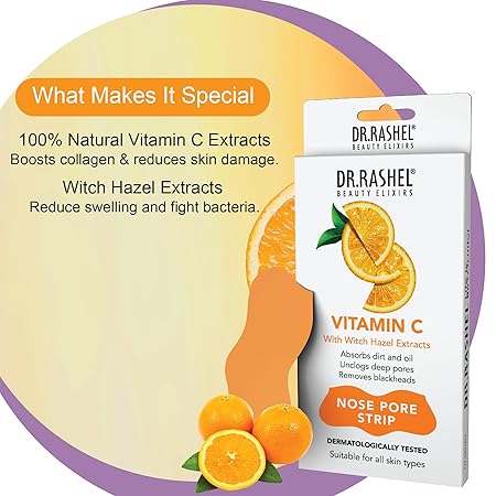 DR.RASHEL Vitamine C Nose Strips with Hazel Extracts Observes Dirt & Oil, Cleanses Pore & Remove Blackheads
