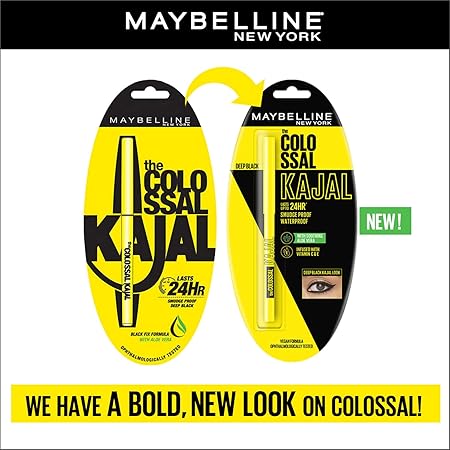 Maybelline New York Colossal Kajal, Intense Colour, Waterproof, Long lasting 24Hrs Stay, Black, 0.35g