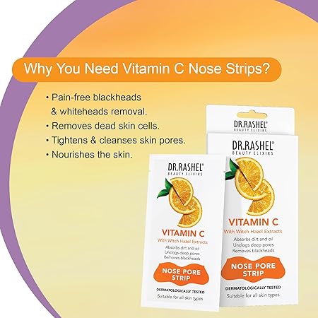 DR.RASHEL Vitamine C Nose Strips with Hazel Extracts Observes Dirt & Oil, Cleanses Pore & Remove Blackheads
