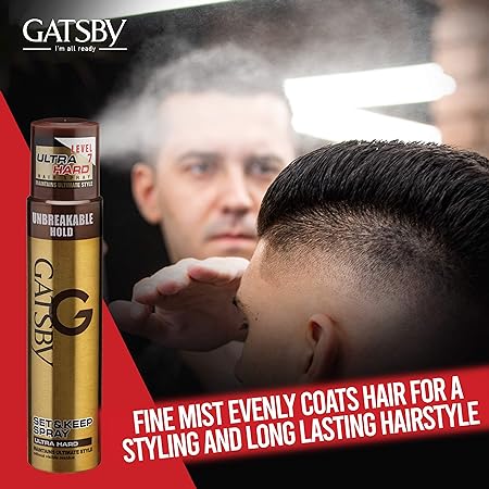 Gatsby Set & Keep Hair Spray - Ultra Hard 250ml | Quick Drying, Long Lasting Hold, No Flaking, Natural Shine, & Easy Wash Off