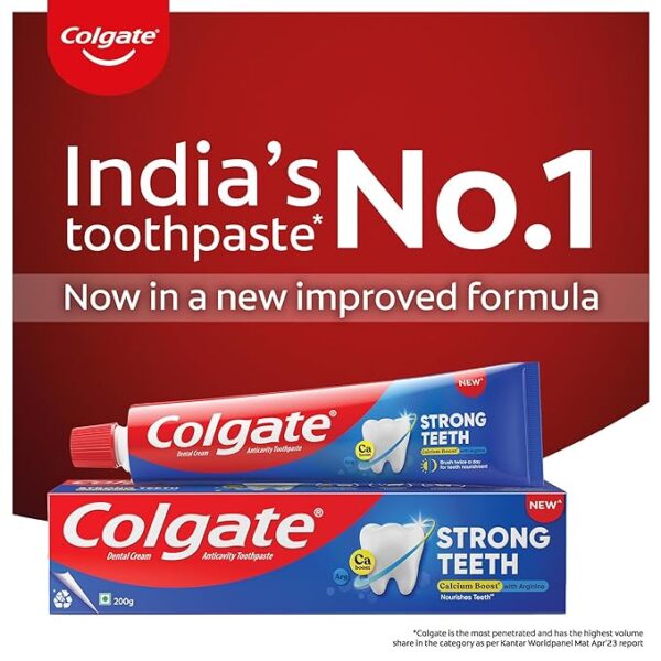 Colgate Strong Teeth, 200g, India’s No: 1 Toothpaste Brand, Calcium-boost Tooth Paste for 2X Stronger Teeth, Whitens Teeth, Fresh Breath & Prevents Cavities