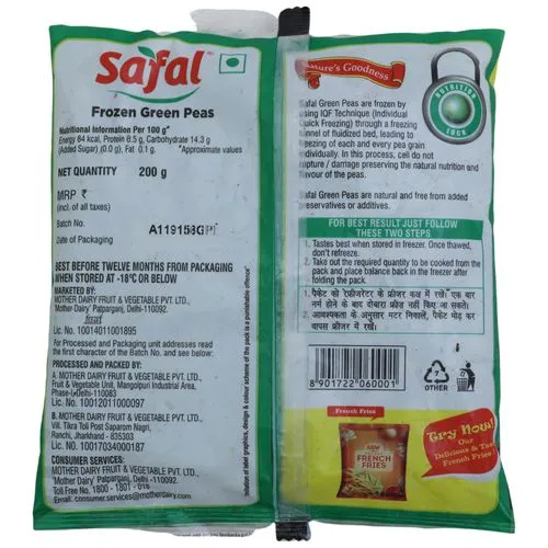 Safal Frozen Green Peas, 200 g Pouch