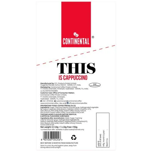 Continental This Cappuccino 3-In-1 Premix Coffee, 132 g (Buy 5 Get 1 Free )