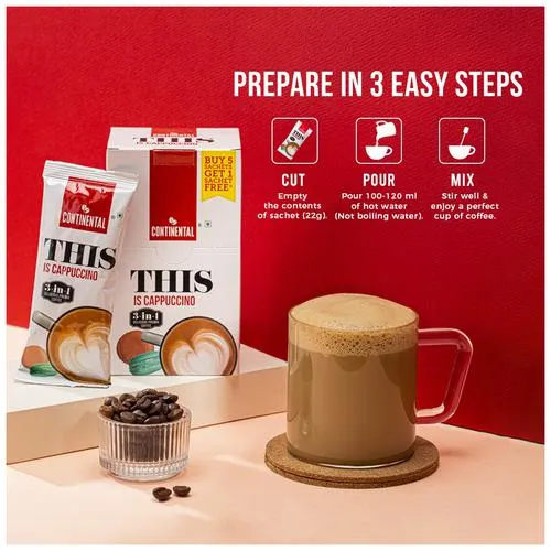 Continental This Cappuccino 3-In-1 Premix Coffee, 132 g (Buy 5 Get 1 Free )