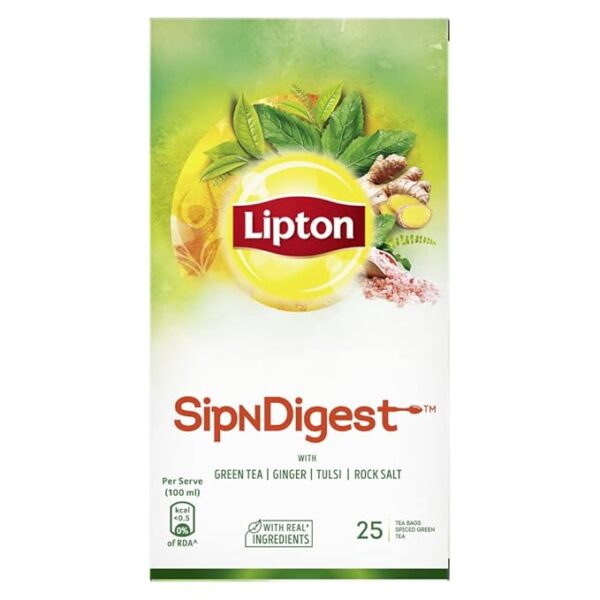Lipton SipNDigest with Green Tea, Ginger, Tulsi & Rock Salt (Spiced Green Tea Bags), 25 Pcs, 45 grams