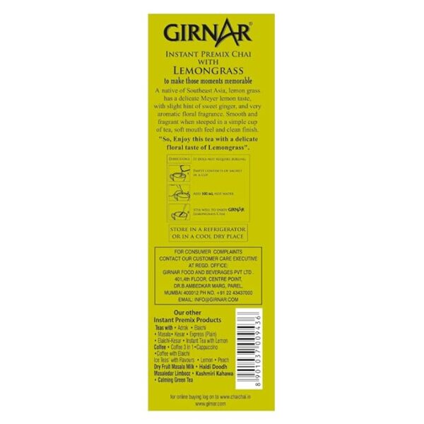Girnar Instant Premix Lemongrass Chai,10 Sachets