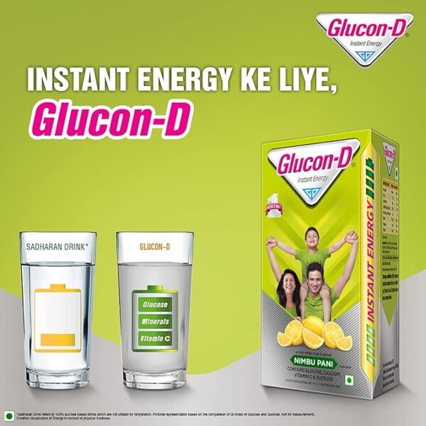 Glucon-D Nimbu Pani Glucose Powder(200g, Refill)| For Tasty Tangy Flavoured Glucose Drink| Provides Instant Energy| Vitamin C Support Immunity| Contains Calcium for Bone