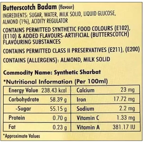 Shree Guruji Butter Scotch Badam Flavour Drink Mix, 750ml Pack