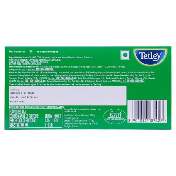 Tetley Green Tea - Lemon & Honey, 30 Bags
