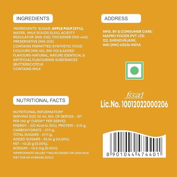 Mapro Butterscotch Flavoured Apple Crush, 750Ml, Gluten Free