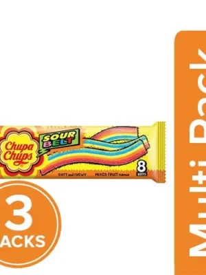Chupa Chups Sour Belts - Mixed Fruit Flavour, 3x57.6 g Multipack