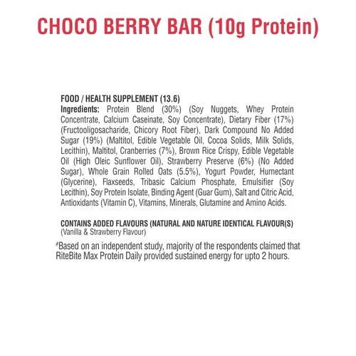 RiteBite Max Protein Bars Choco Berry - 10 g Protein Bar, Healthy Protein Snacks, 50 g