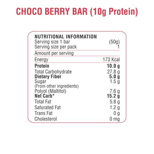RiteBite Max Protein Bars Choco Berry - 10 g Protein Bar, Healthy Protein Snacks, 50 g