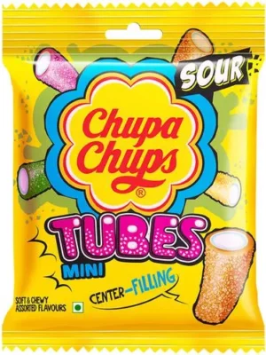 Chupa Chups Sour Mini Tubes Mixed Fruit Flavour Soft & Chewy Toffee, 61.6 g