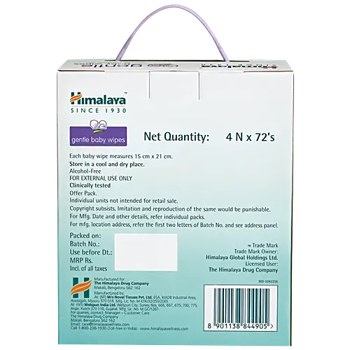 Himalaya Gentle Baby Wipes - With Aloe & Indian Lotus, 72 pcs (Pack of 4)