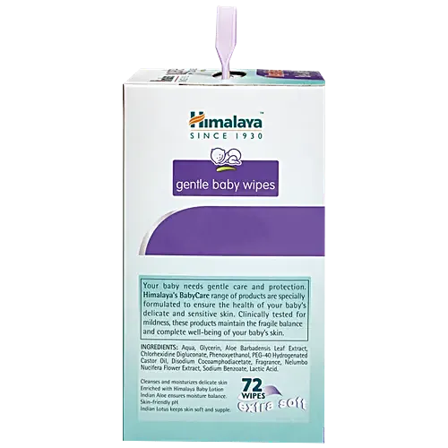 Himalaya Gentle Baby Wipes - With Aloe & Indian Lotus, 72 pcs (Pack of 4)