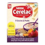 CERELAC Baby Cereal with Milk, 5 Grains & Fruits ,Stage 5, From 18 to 24 Months , Source of Iron & Protein ,Bag-In-Box Pack 300g
