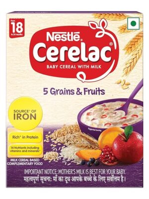CERELAC Baby Cereal with Milk, 5 Grains & Fruits ,Stage 5, From 18 to 24 Months , Source of Iron & Protein ,Bag-In-Box Pack 300g